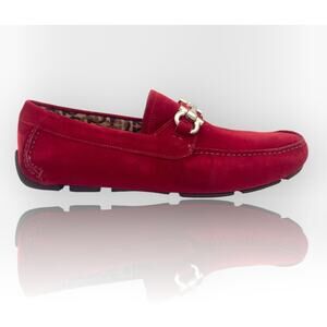 Salvatore Ferragamo Suede Loafers with Gancini In Red 8.5